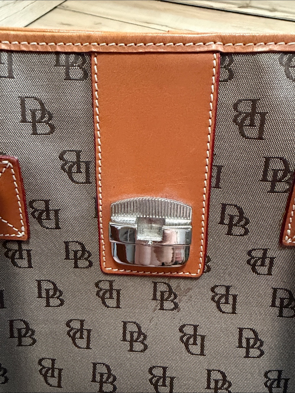 Dooney & Bourke Brown Monogram Tote with Tan Leather Trim - Picture 8 of 11